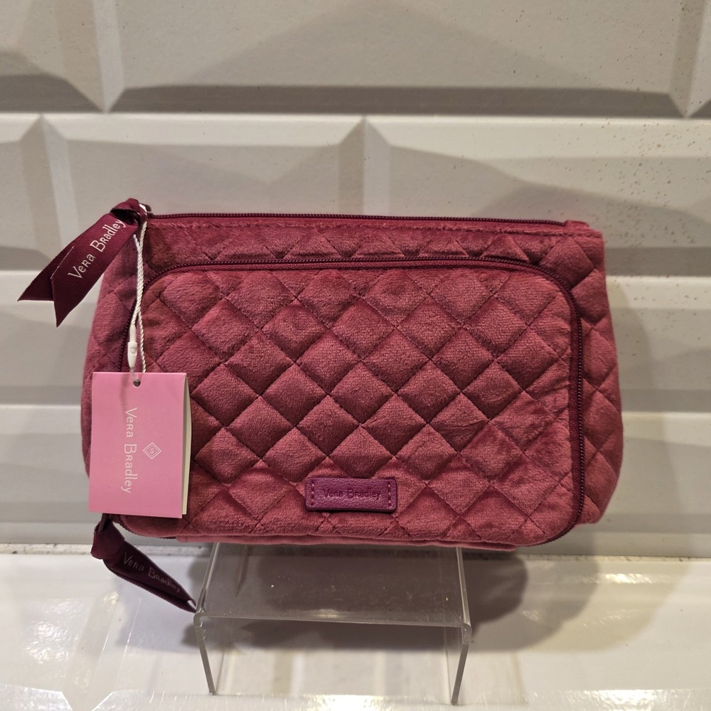 Vera Bradley Compact Organizer Makeup Bag Magenta Zipper Pockets 22710-023